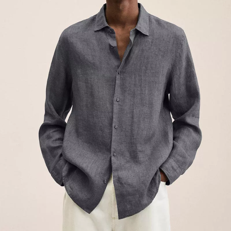Victoric | Men’s Linen Shirt with Rolled Collar in Casual Beach Style