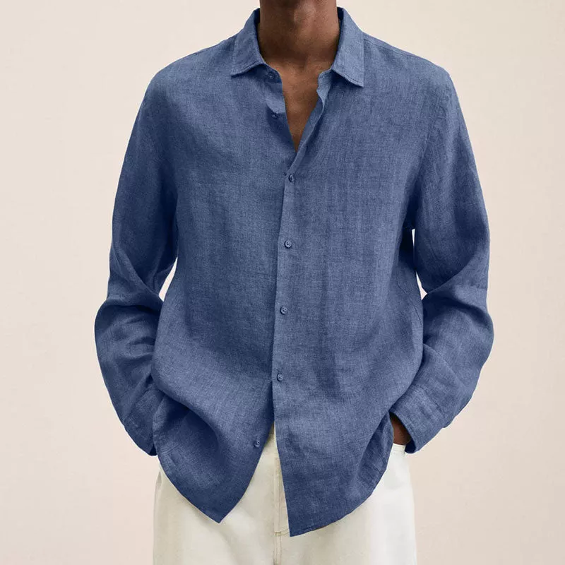 Victoric | Men’s Linen Shirt with Rolled Collar in Casual Beach Style