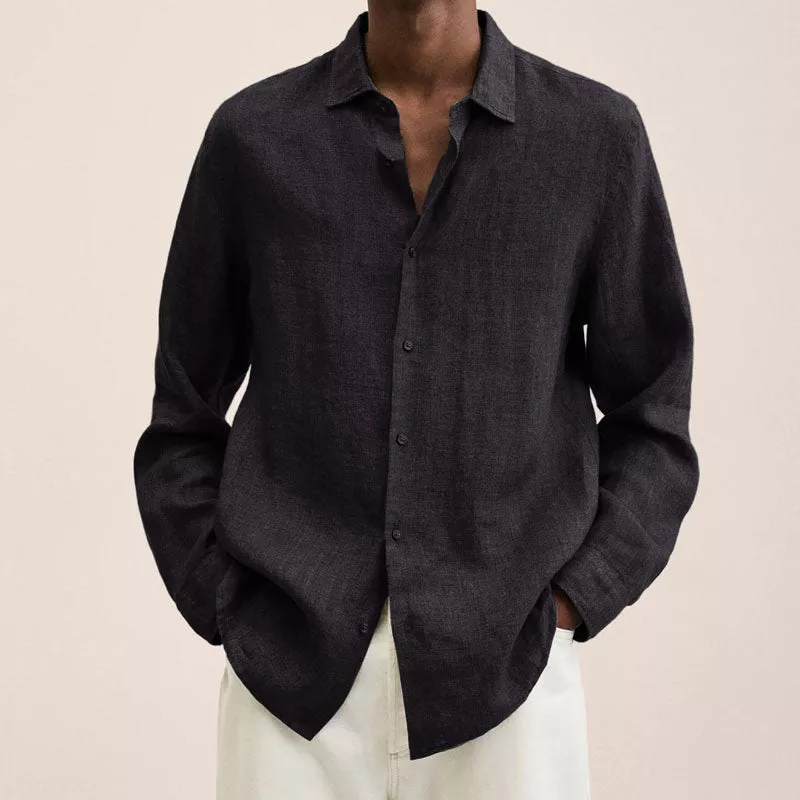 Victoric | Men’s Linen Shirt with Rolled Collar in Casual Beach Style